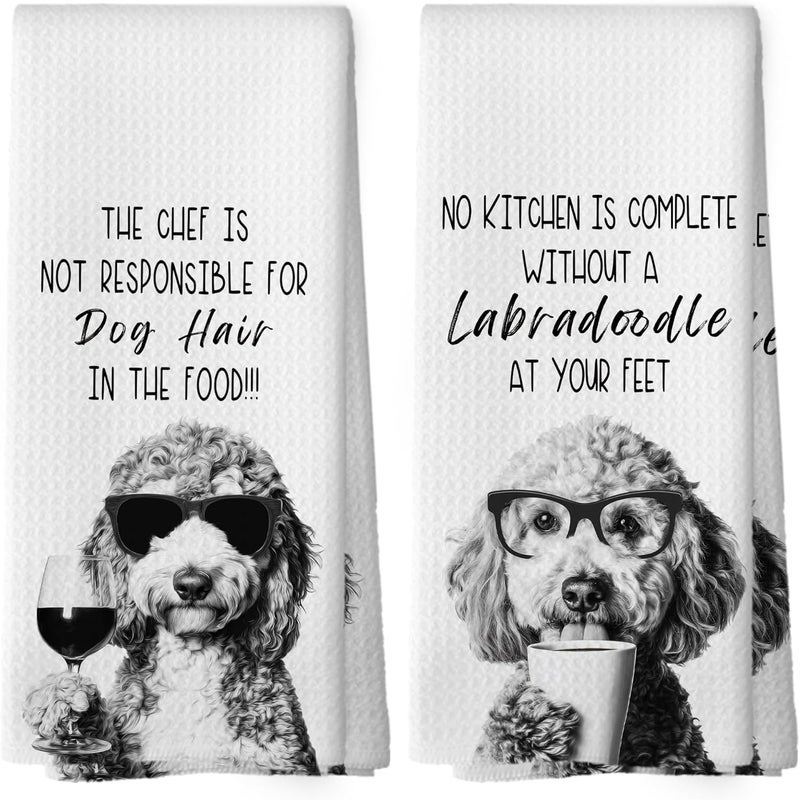 Mcehtle Funny Labradoodle Kitchen Towels Set of 2, Dog Kitchen Accessories, Coffee Station Decor, Dog Chef Gift Hand Towel, Dining Room Decorative Tea Towel Dish Towels 16x24 Inch - Image 1